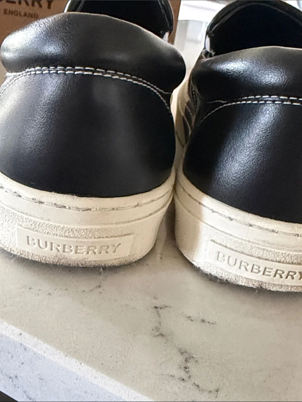 Burberry Black Leather Slip-On Sneakers with Rainbow Stripe  display picture 1